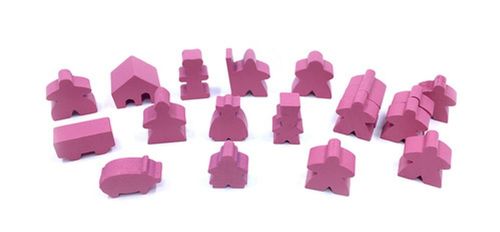 Complete 19 piece pink set of Carcassonne meeples